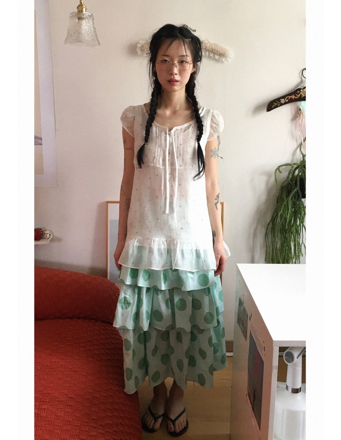 새상품 호쿠스포쿠스 bold dot cancan skirt mint 상품이미지1