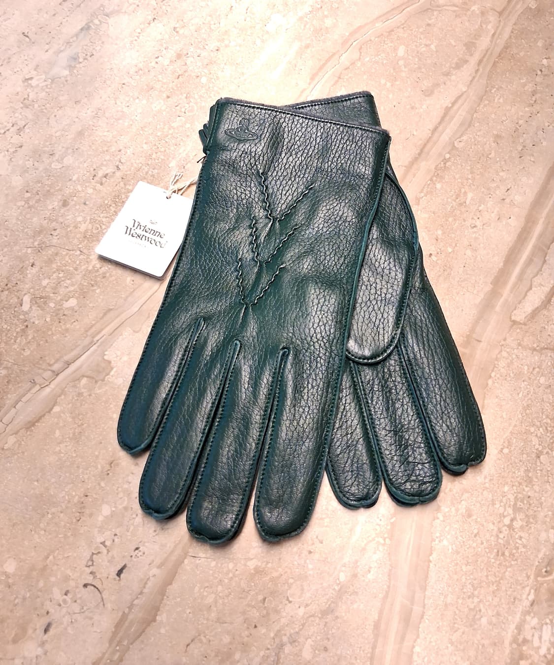비비안웨스트우드 남성용 V 스티치 가죽 장갑 다크 그린 (새상품) 상품이미지3