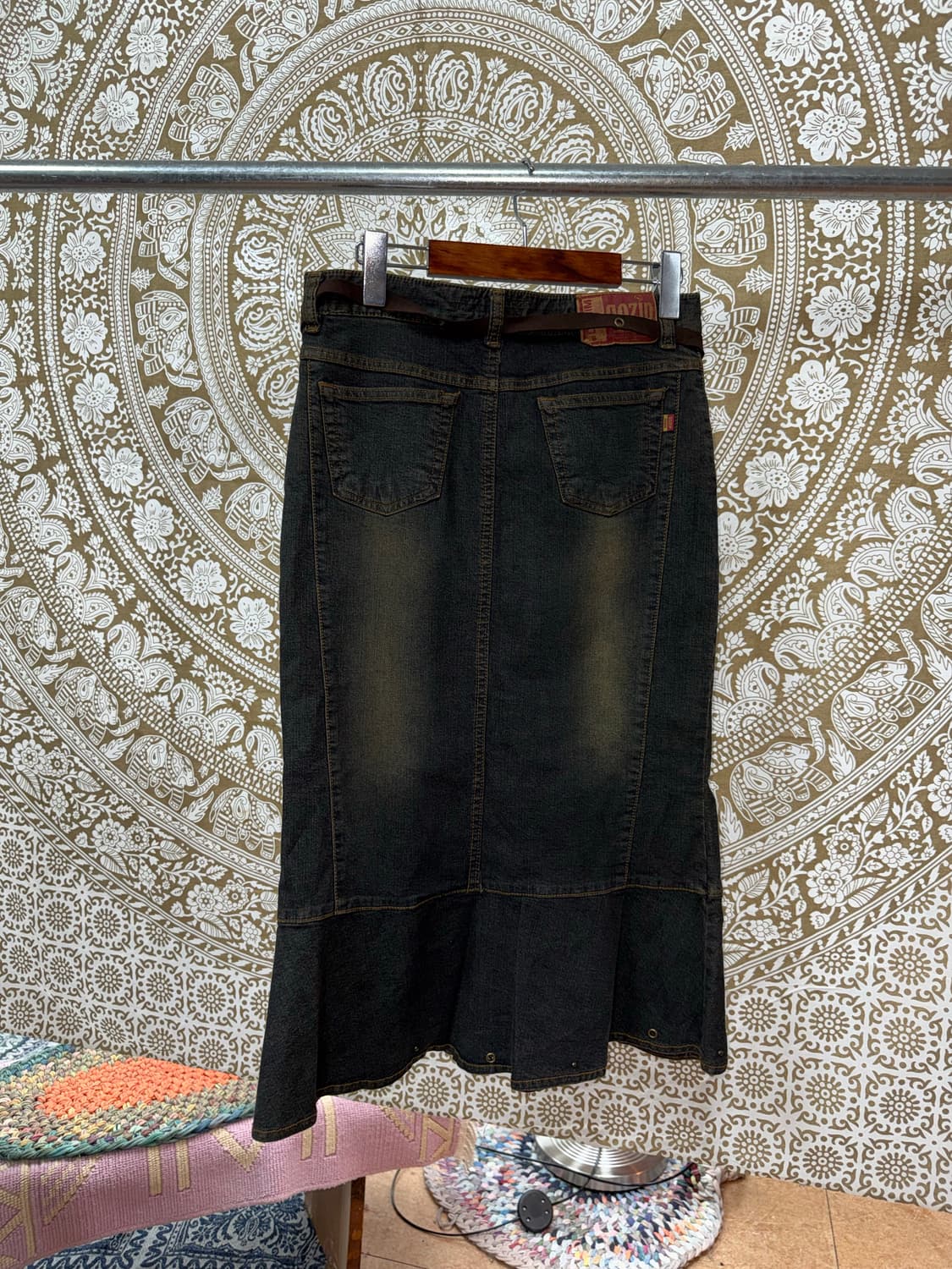 보헤미안 웨스턴 여성 워싱 데님스커트  상품이미지5