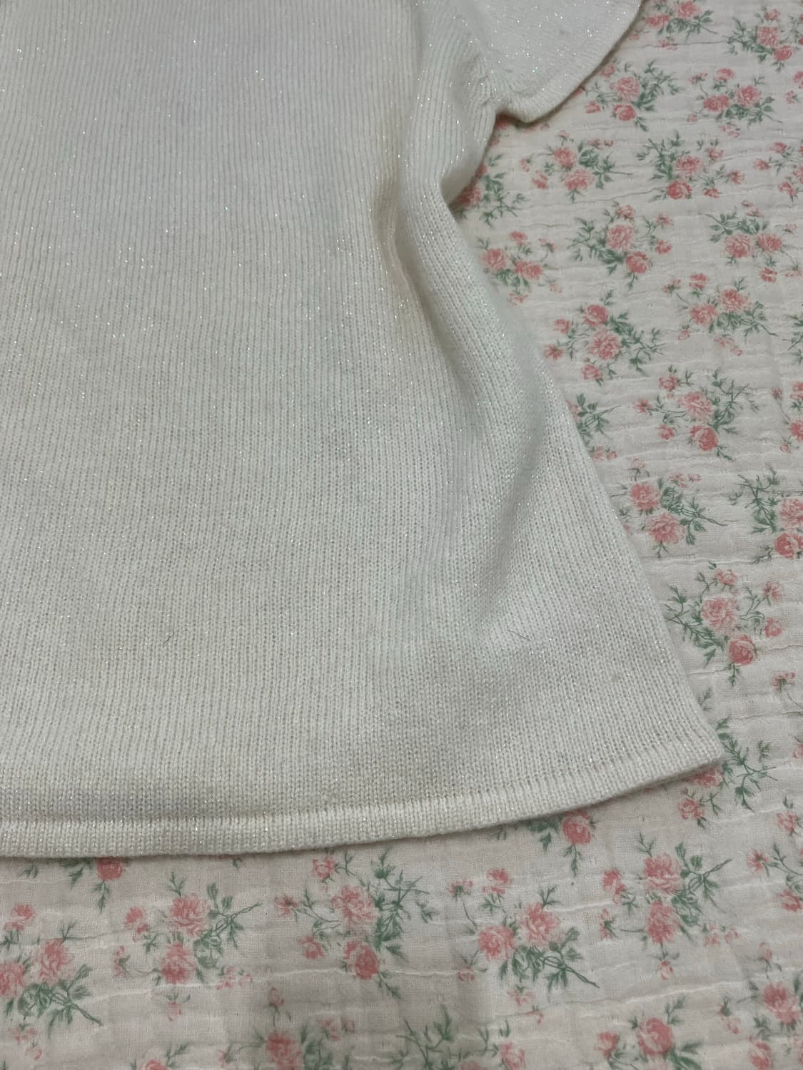 빈티지 화이트 펄 니트 반팔 1111 모리걸 y2k 스트릿 갸루 펑키 일 상품이미지6