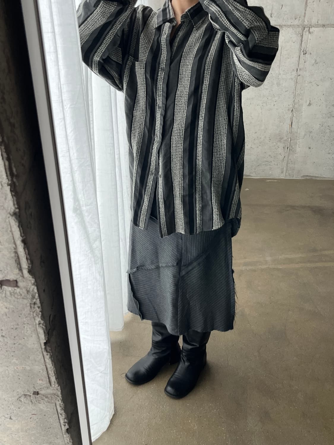 Cesare paciotti 울 트위드 스트라이프 셔츠 상품이미지5