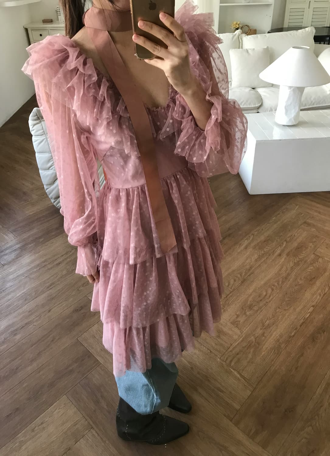 vintage ruffle pink one-piece 상품이미지4