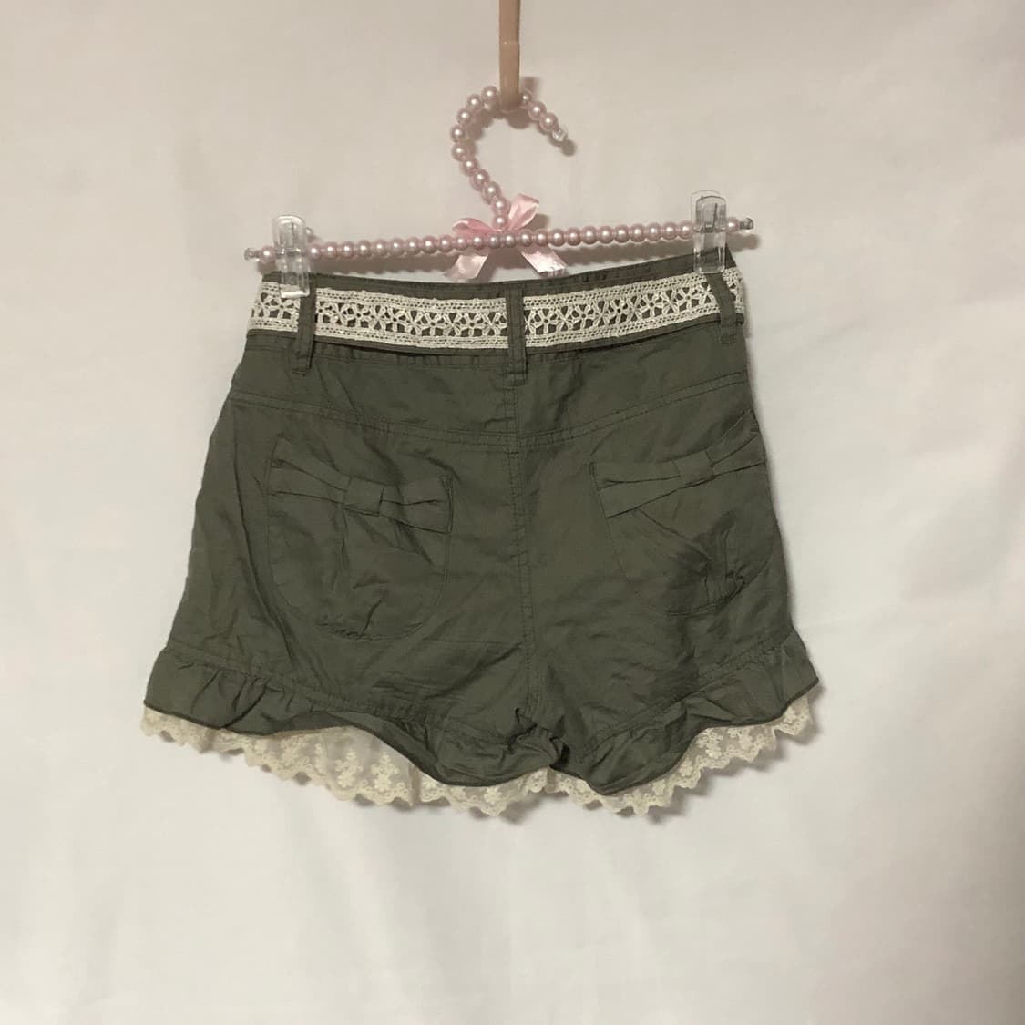 리본 레이스 벨트 반바지 카키색 상품이미지5