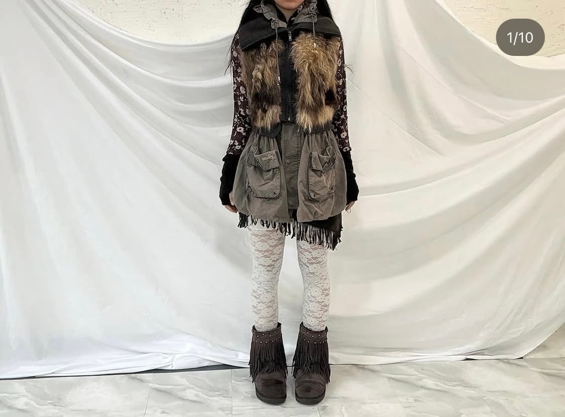 벨벳차이나카라탑, 웨스턴언발스커트, 퍼베스트 상품이미지1