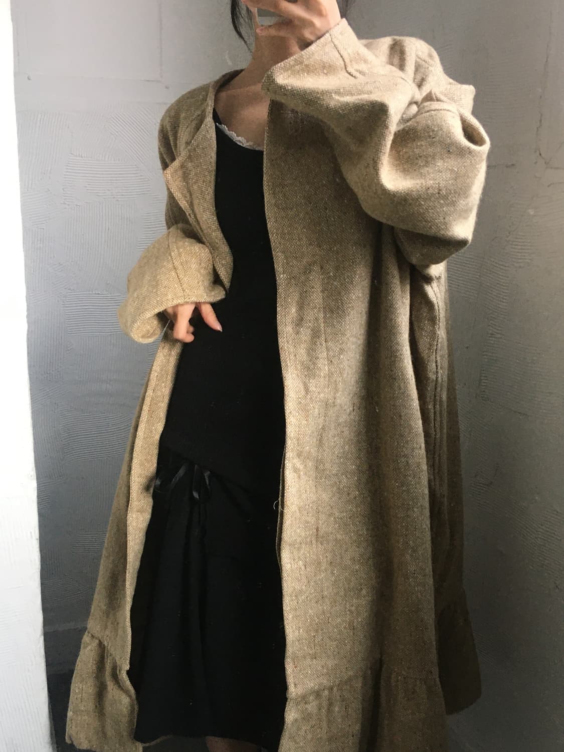 Burberry 버버리 아이리쉬 트위드 논카라 러플 코트 상품이미지1