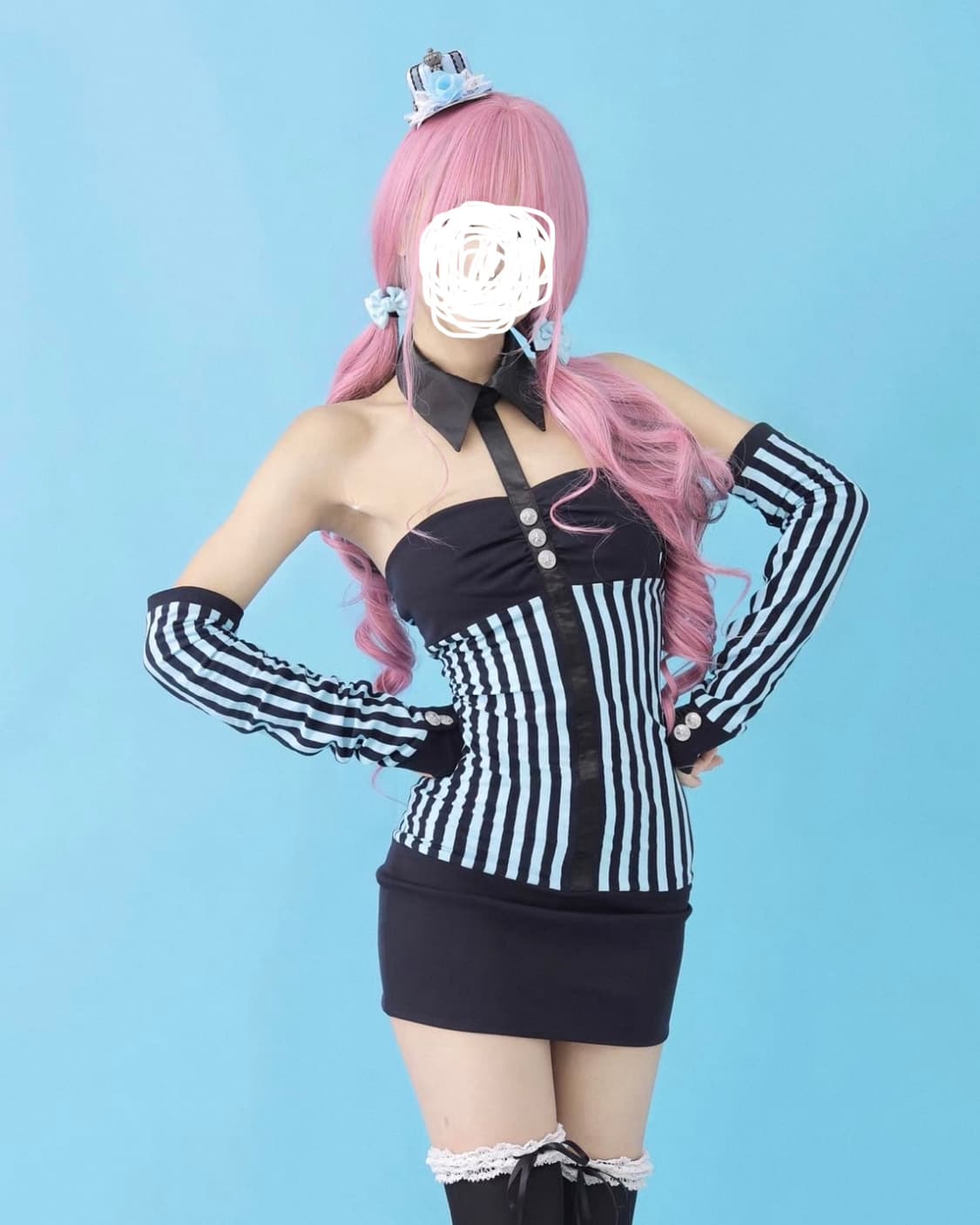 bornthisway 원피스 민트 하늘 갸루 넥카라 스트라이프 상품이미지1