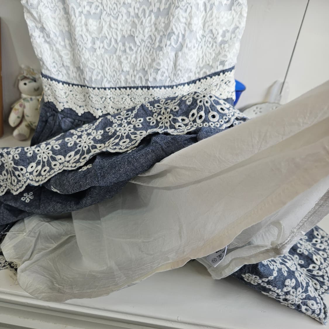 리즈리사오프숄더  레이스 데님 배색 원피스 상품이미지6