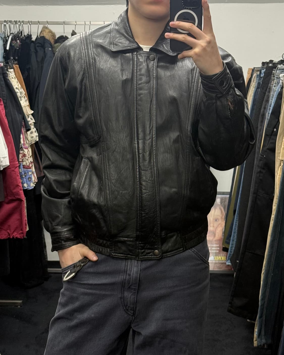 인디안 양가죽 점퍼 블루종 봄버 가죽 레더 카라 집업 블랙 검정 100  상품이미지1