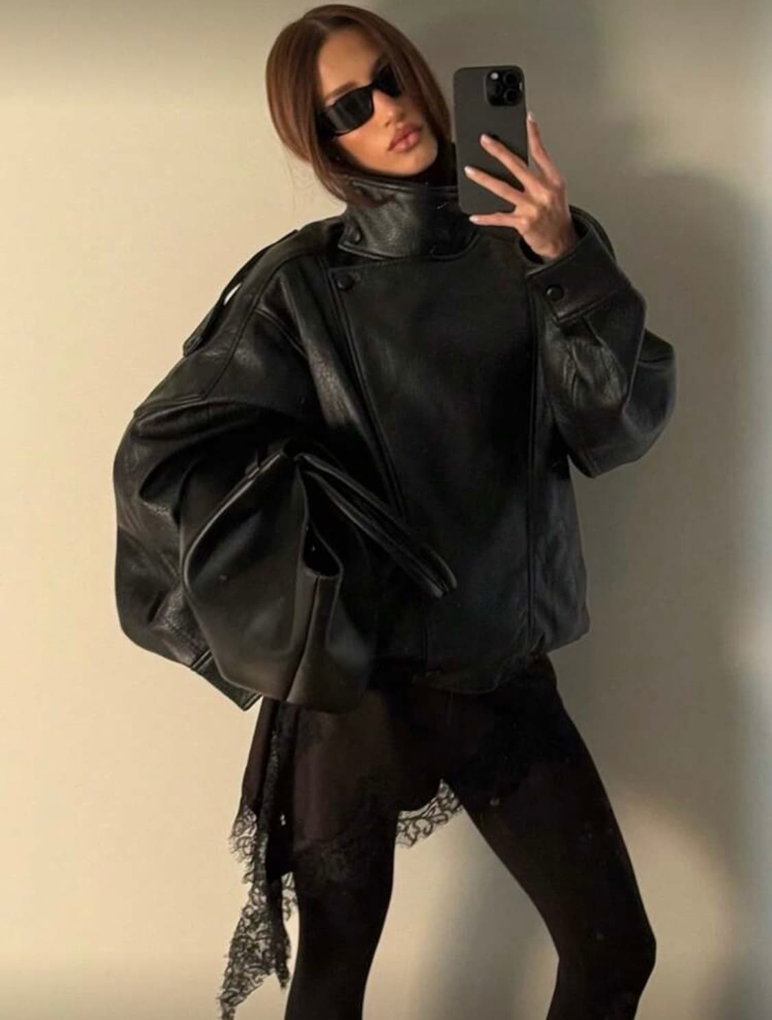 여성용 블랙 가죽 재킷 / M 상품이미지1