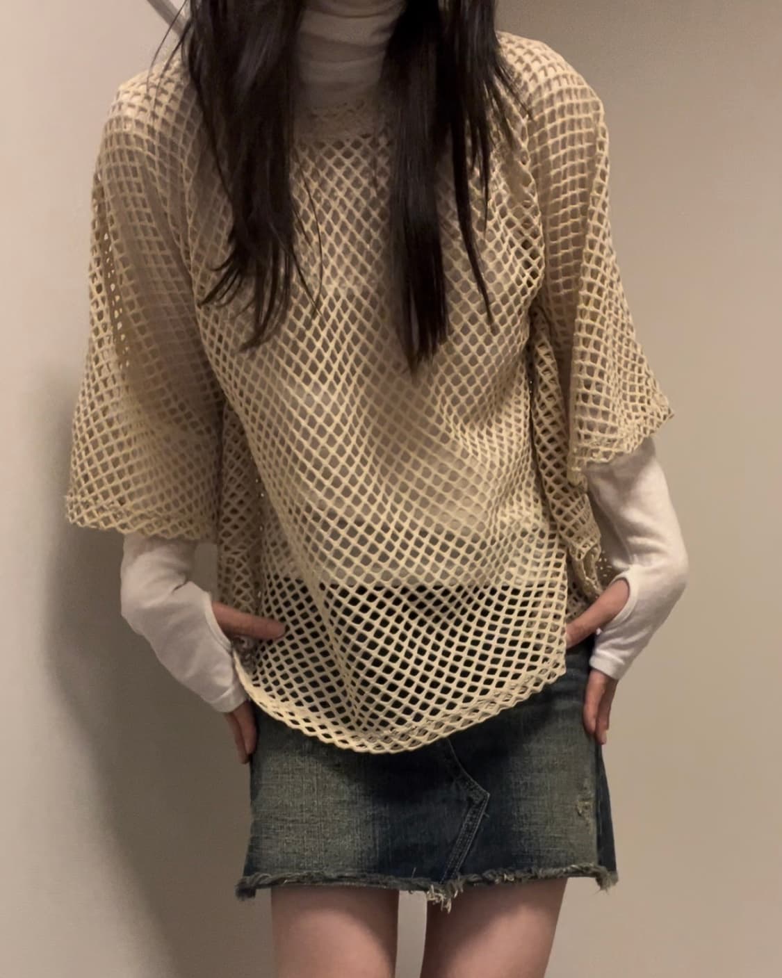 beige net pancho shape knit 상품이미지2