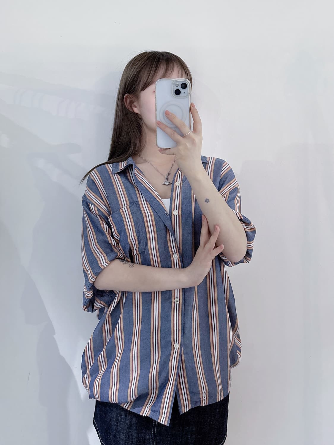 오베이 스트라이프 반팔 셔츠 상품이미지1