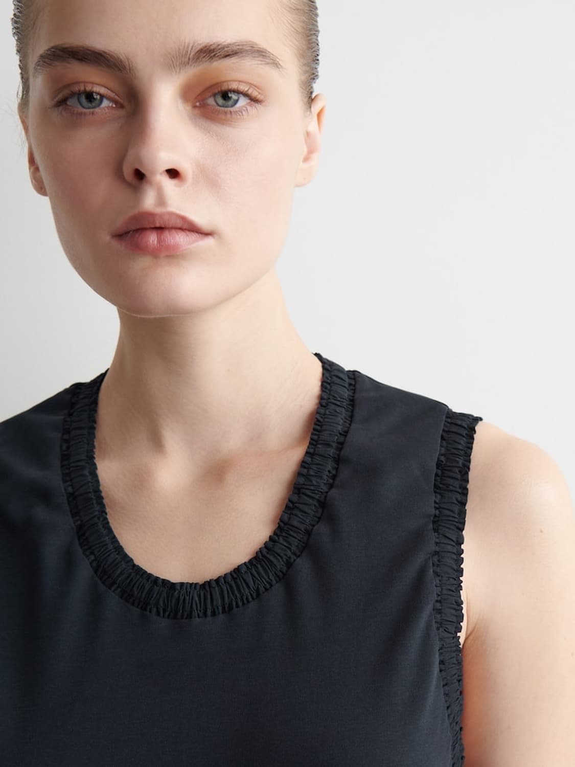 COS 러플 코튼 미디 드레스 네이비 상품이미지3