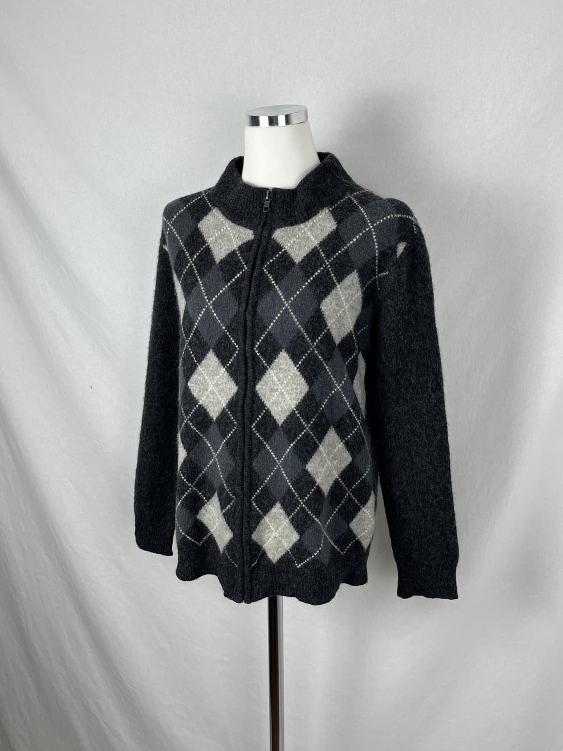 Vintage 아가일 패턴 니트 집업  상품이미지1