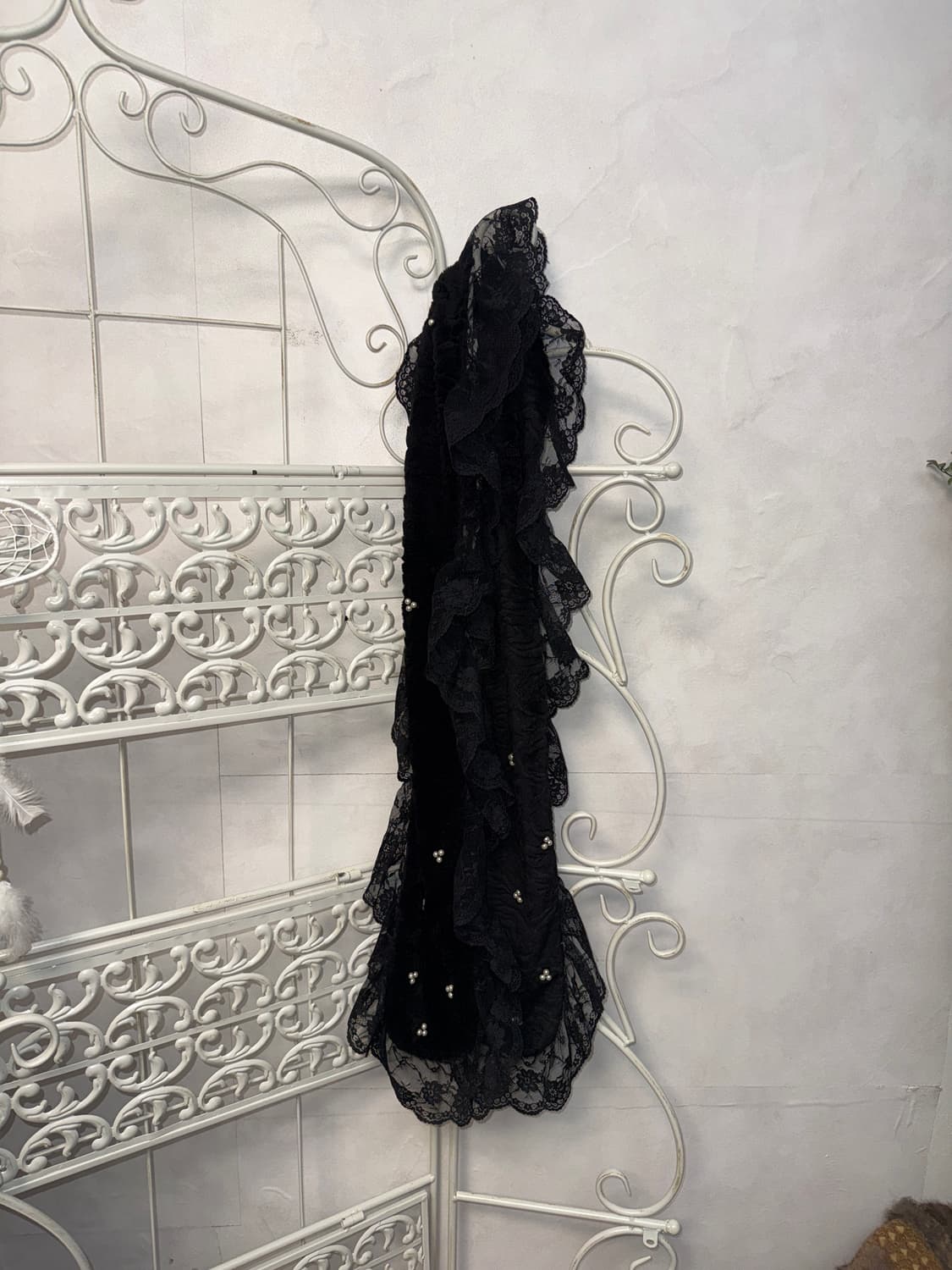 Black velvet rose pearl lace muffler  상품이미지4