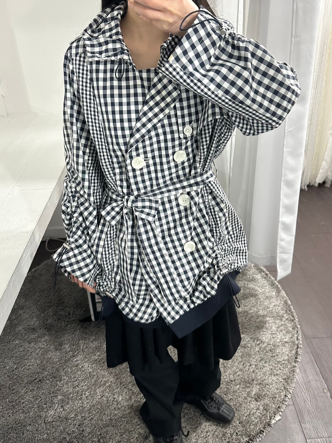 acheter check shirring detail jacket 상품이미지3