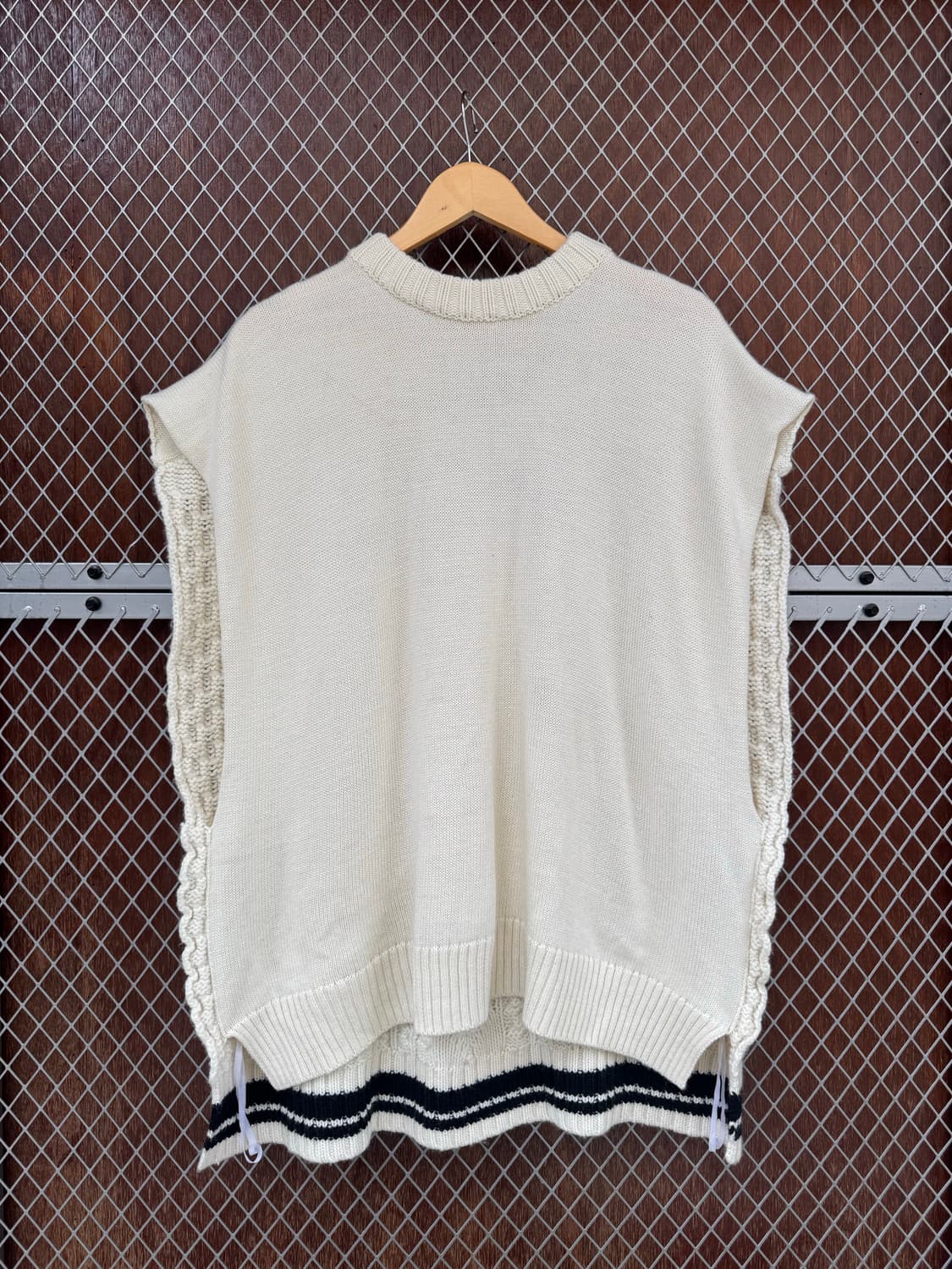 오니츠카타이거 오버핏 케이블 아이버리 니트 베스트 조끼 F 상품이미지1