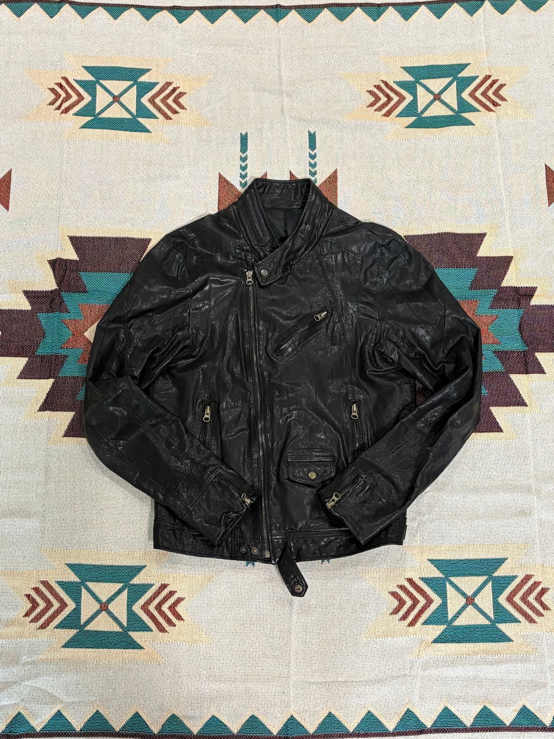 Glossy sheep skin biker leather jacket 상품이미지1