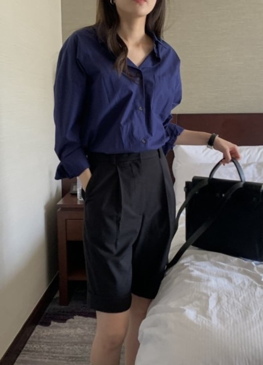 (새상품)프롬제이 메이드 핀턱 하프 슬랙스 블랙s 상품이미지2