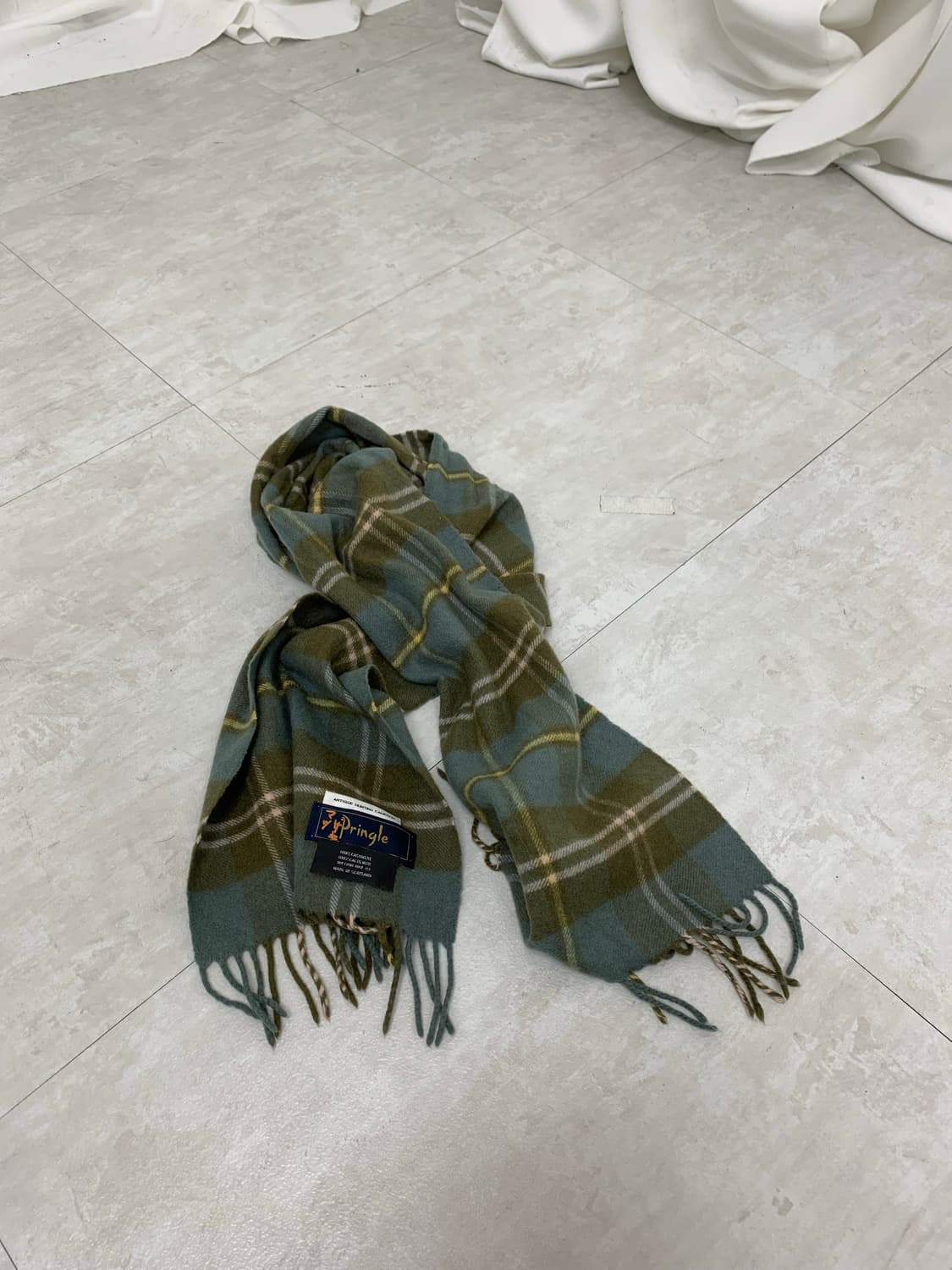 Green & sky-blue plaid cashmere scarf 상품이미지1