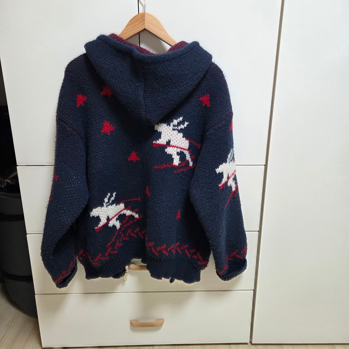 노르딕패턴 네이비 후드 집업 니트가디건 상품이미지2