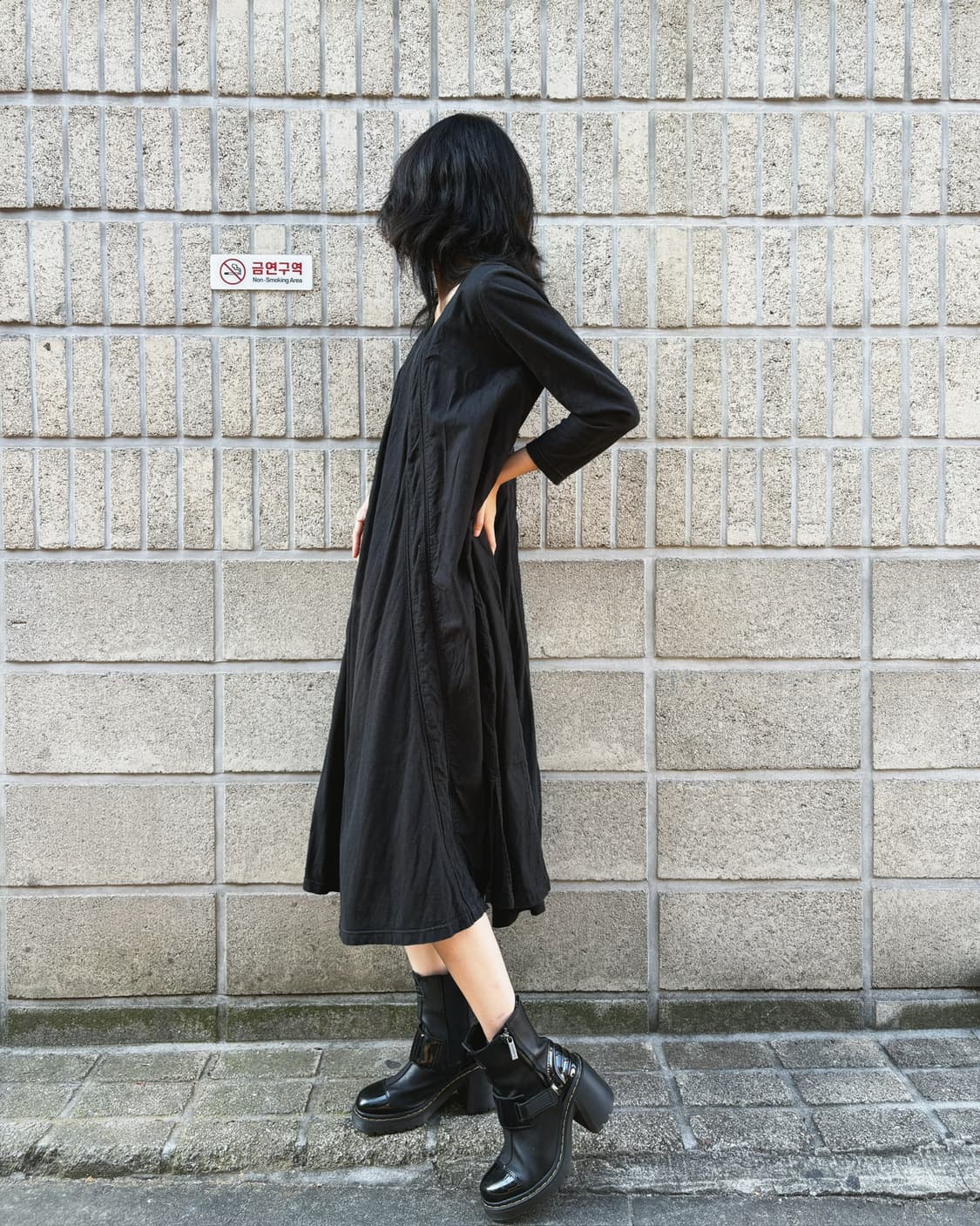 캐피탈 올 블랙 코튼 롱 원피스 상품이미지6