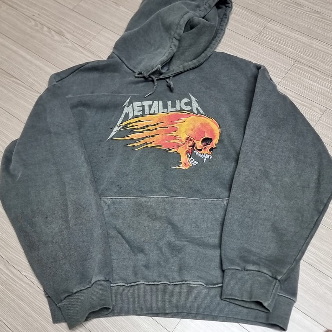 빈티지 메탈리카 해골 프린팅 후드티 그레이(free) 상품이미지1