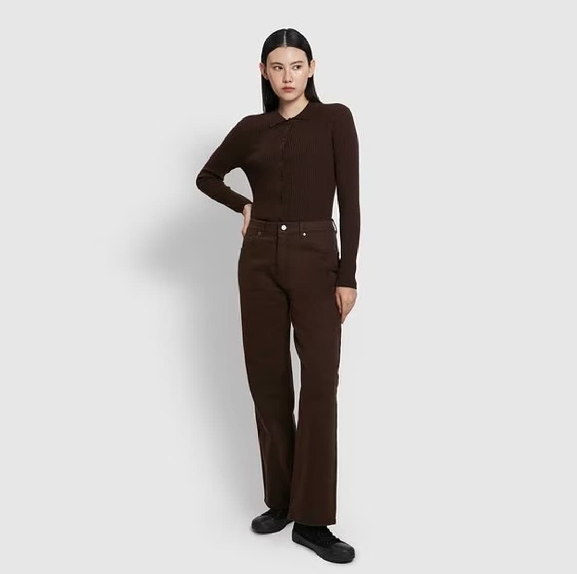 JAJU 자주 여 루즈핏 와이드 브라운 데님 팬츠 (28사이즈) 상품이미지1