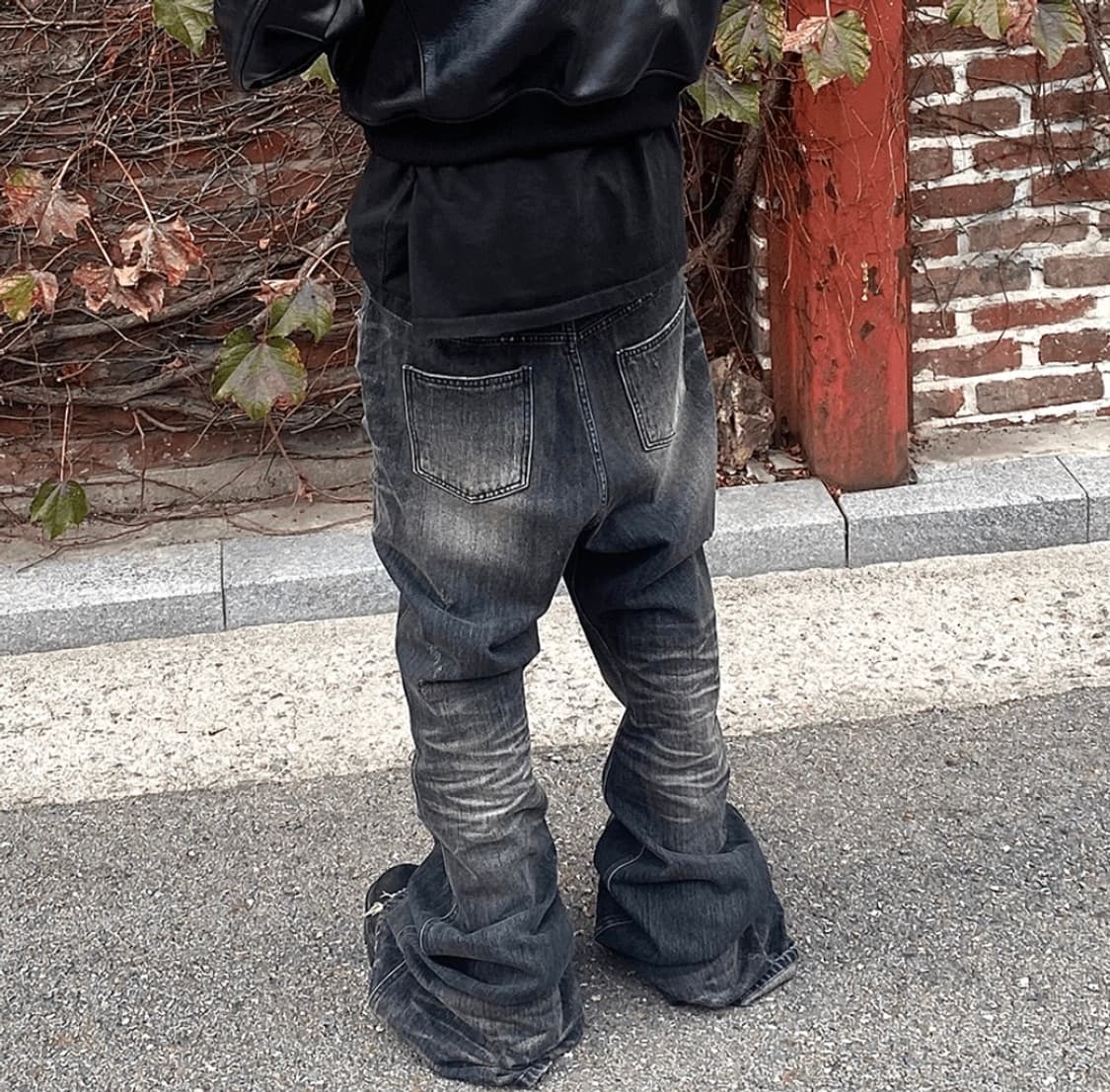 (1) 언더마이카 링클드 와이드 플레어진 워시드그레이 상품이미지2