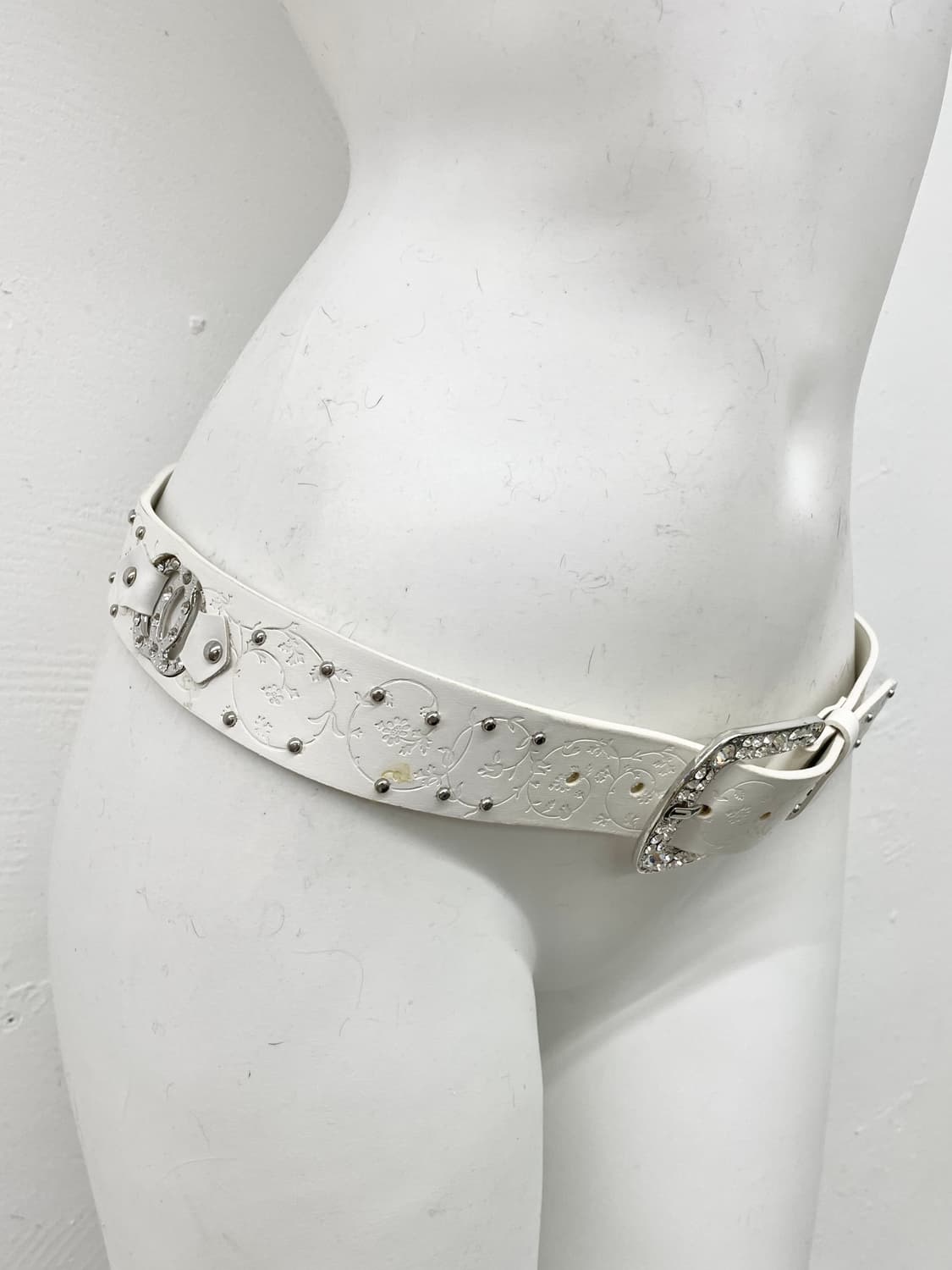 리얼레더 화이트페어리 큐빅 버클 벨트 상품이미지5