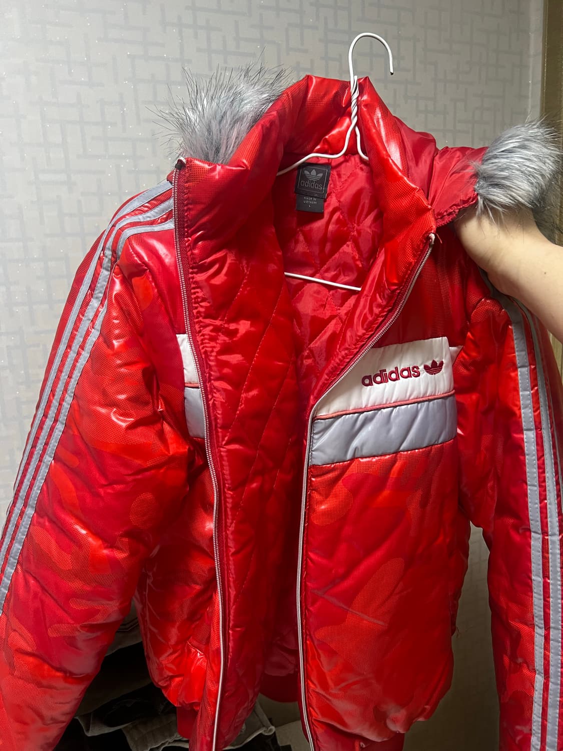 아디다스 레드 카모 패딩 점퍼 퍼후드(빈티지) 상품이미지2