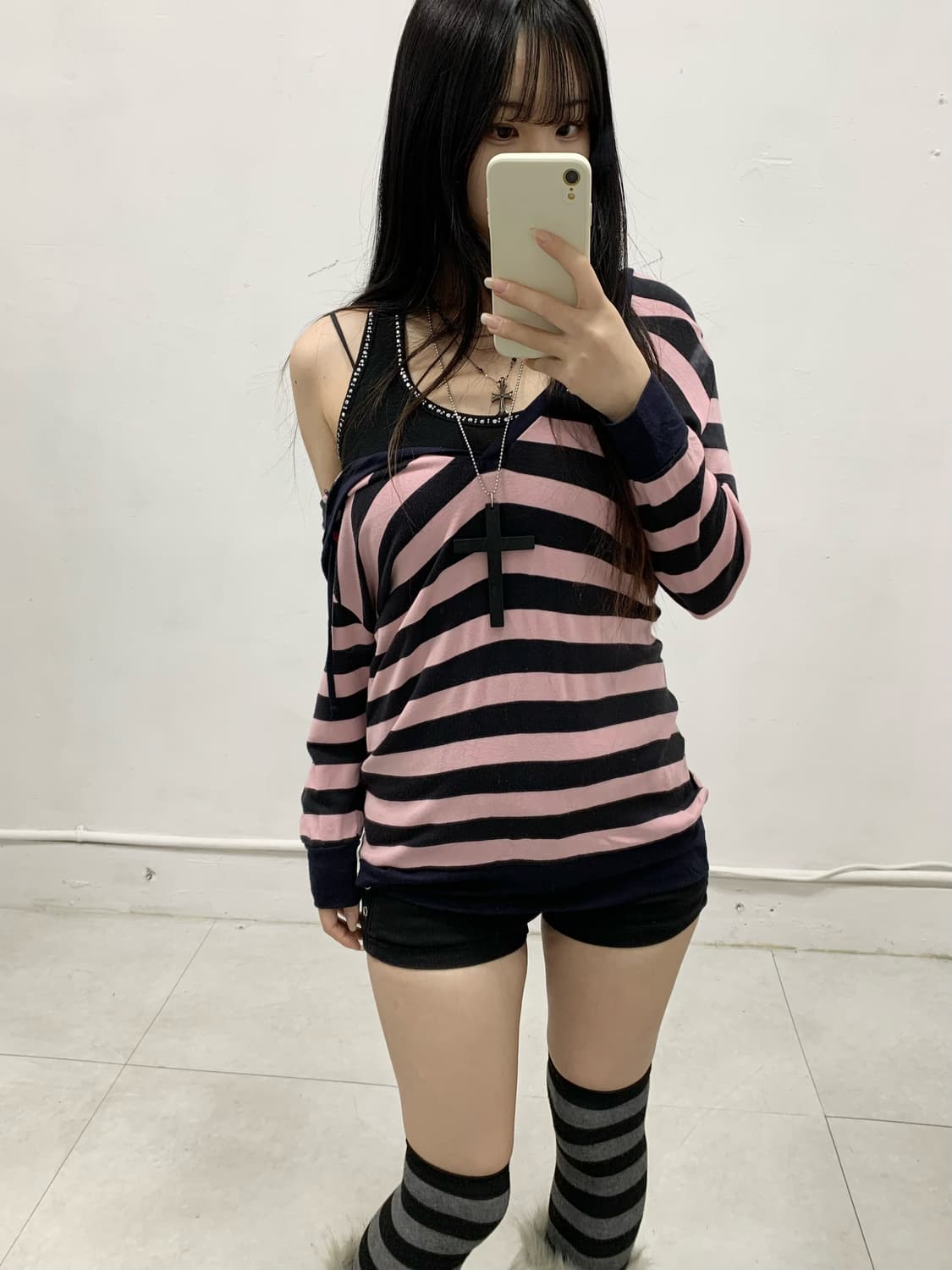 [PLAY] 갸루 핑크 스트라이프 후드 상품이미지5