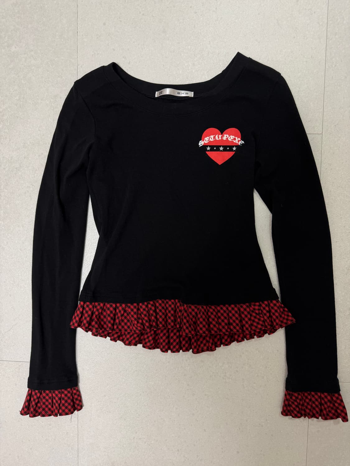 셋업이엑스이 CHECK FRILL TOP / BLACK  상품이미지2