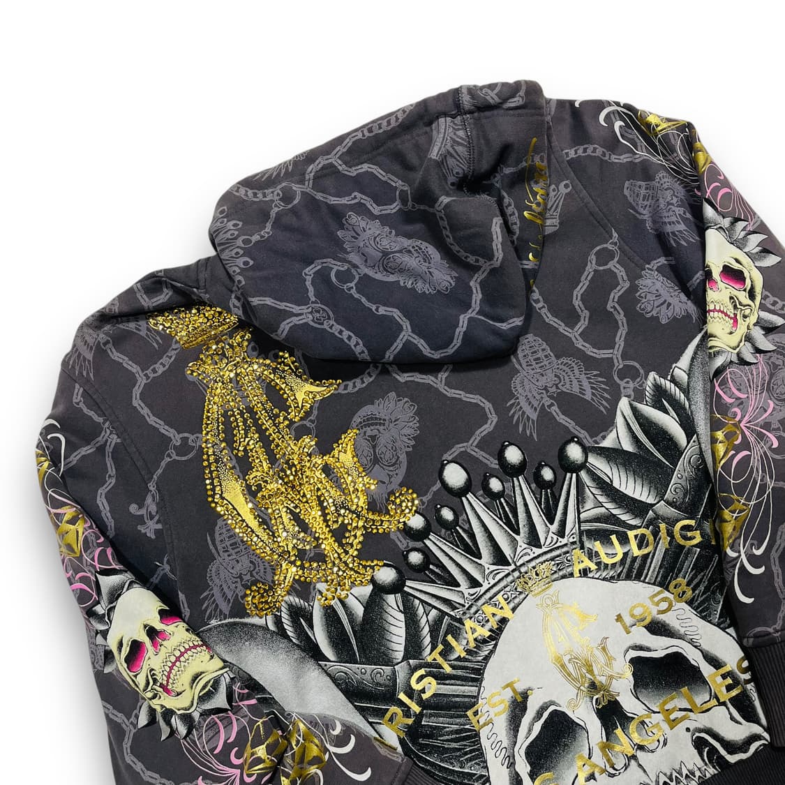 크리스찬 오디저 더블 건호크 스컬 스터드 후디 집업 상품이미지4