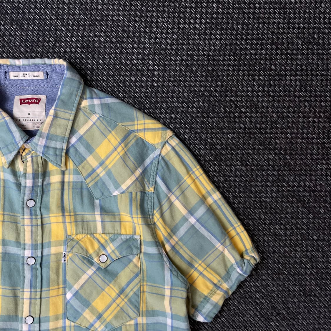 리바이스 옐로우그린 체크 코튼 반팔 셔츠 M 상품이미지4