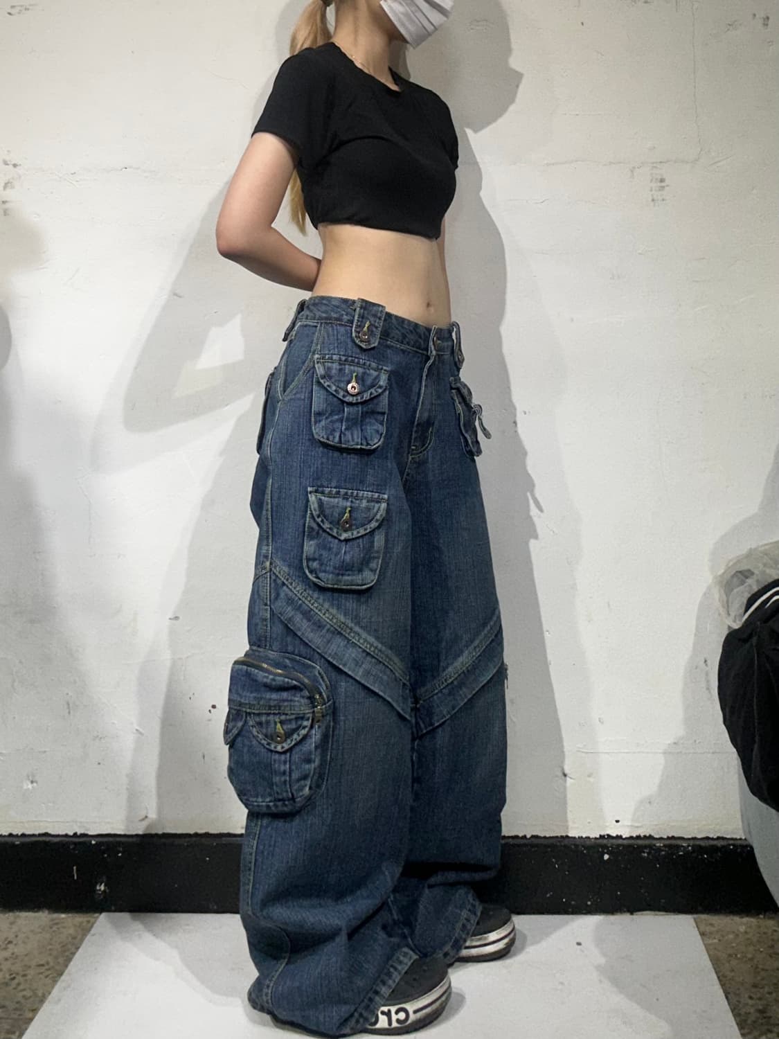 빈티지 중청 대대장 와이드 멀티 포켓 탄창 데님 카고 팬츠  상품이미지1