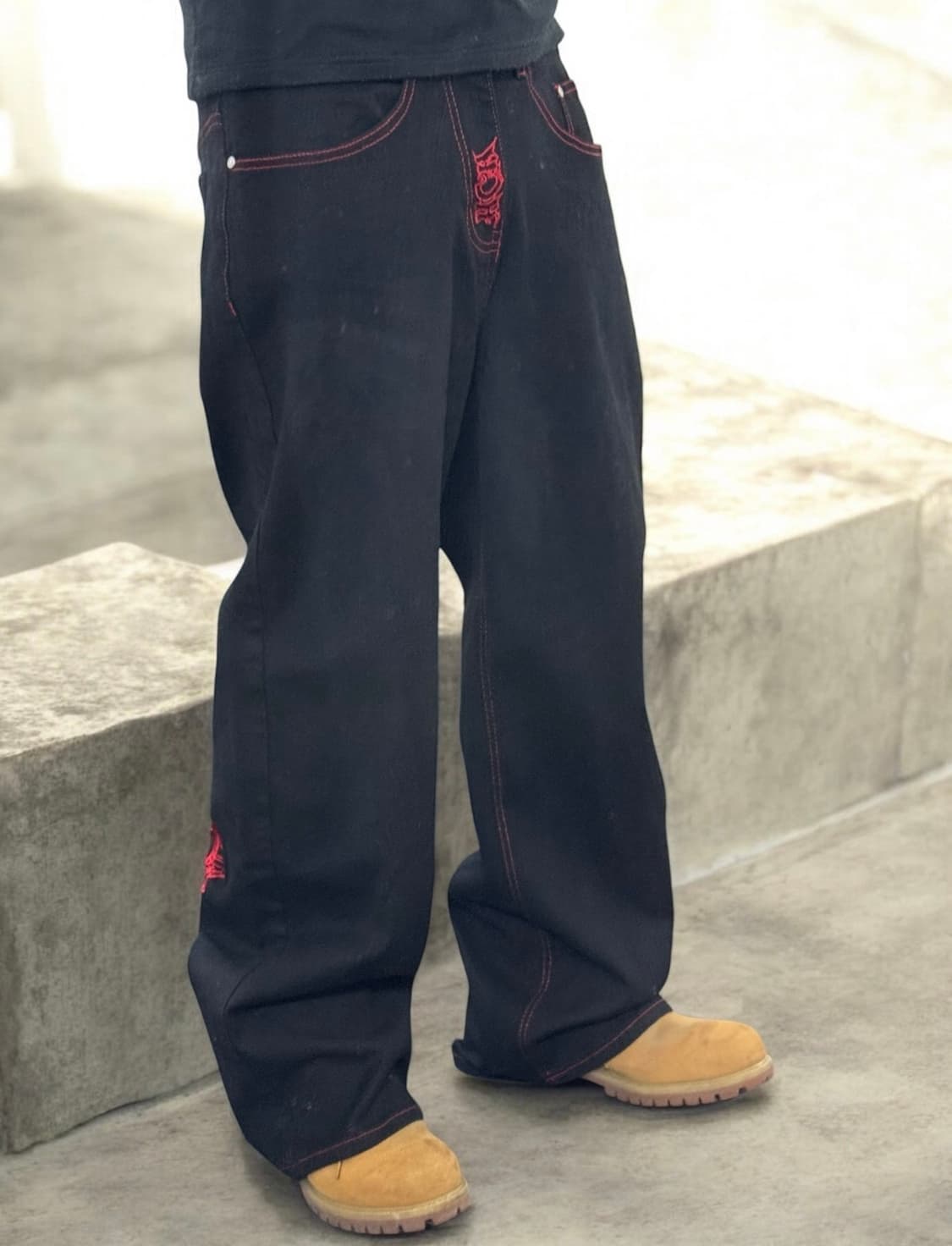 HCH heven can wait 펑크 해골 자수 와이드 팬츠 상품이미지3