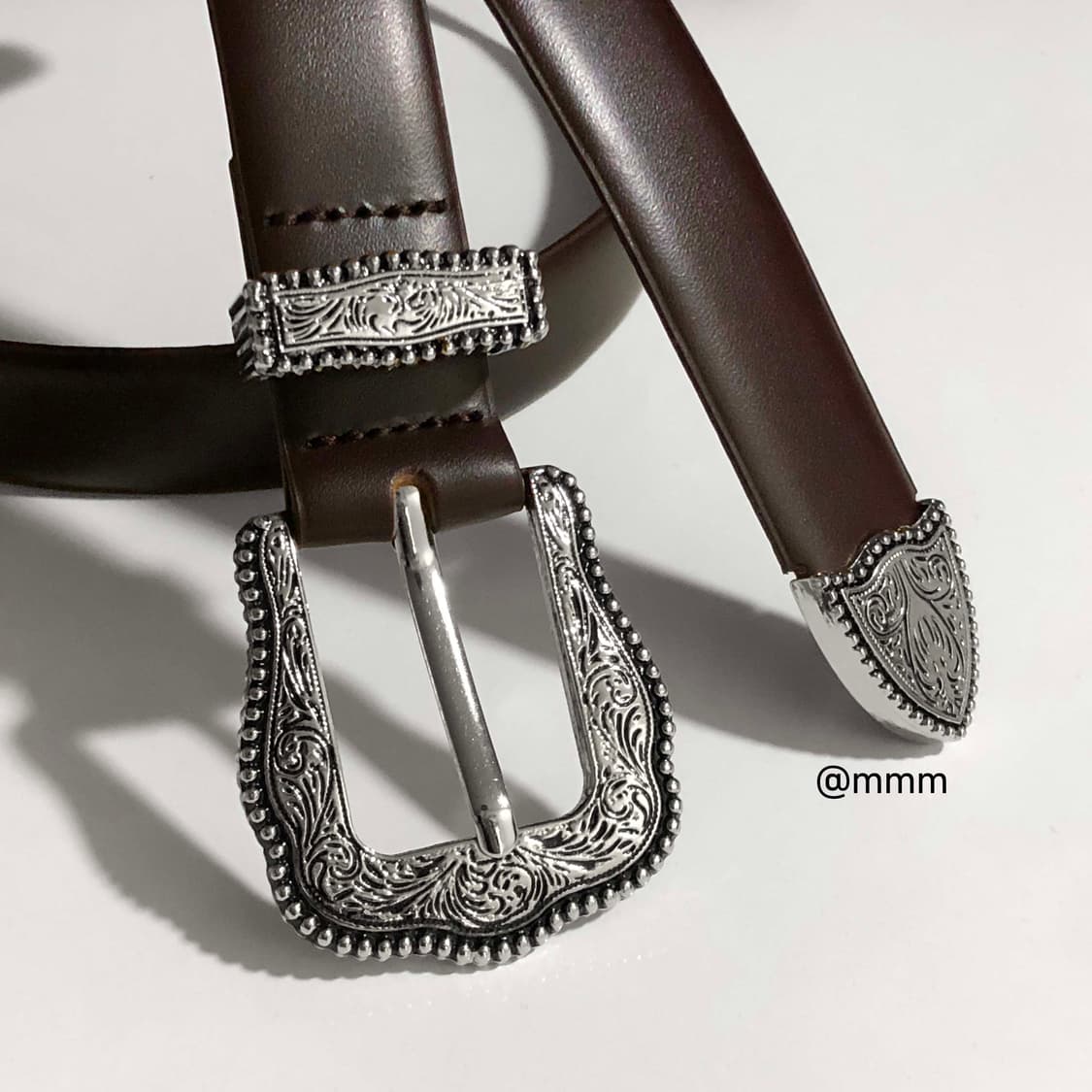 [Unisex] 볼륨 웨스턴 장식 가죽벨트 브라운 상품이미지4