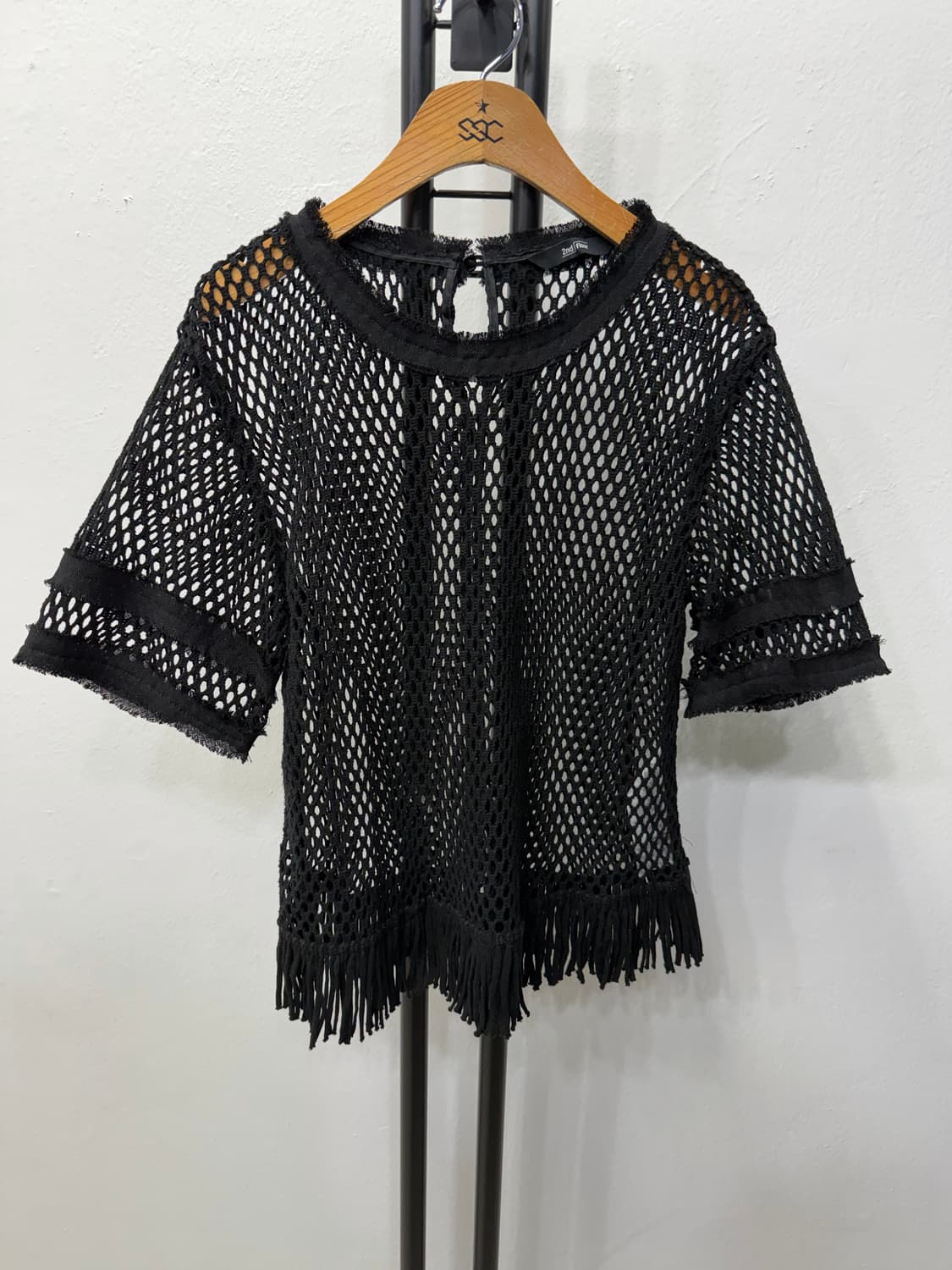 정품) 세컨플로어 한섬 블랙 망사 반팔 티셔츠 82 상품이미지1