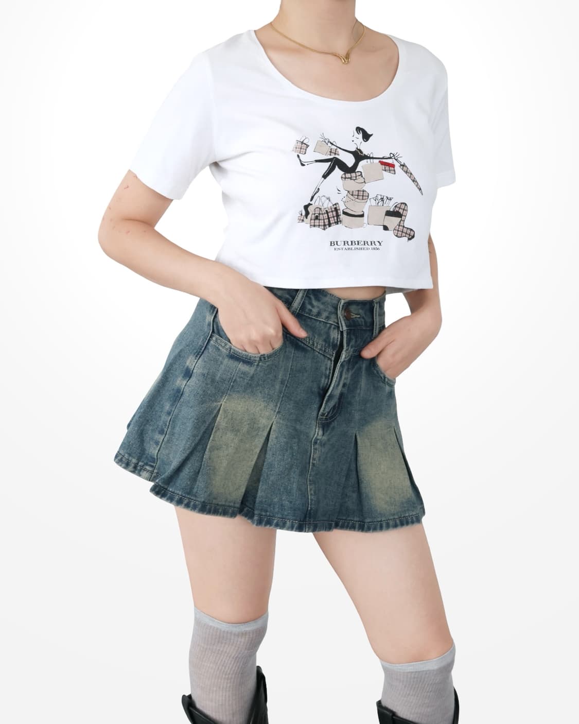 Burberry Illustration Print White Crop T 상품이미지2