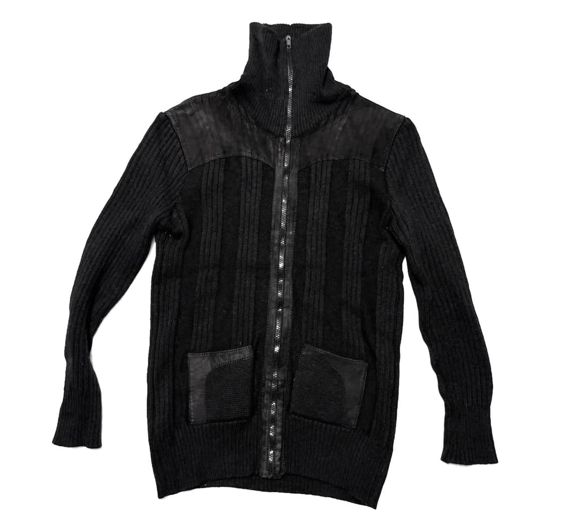 Ramana - 레더 믹스드 하이넥 니트 자켓 상품이미지1