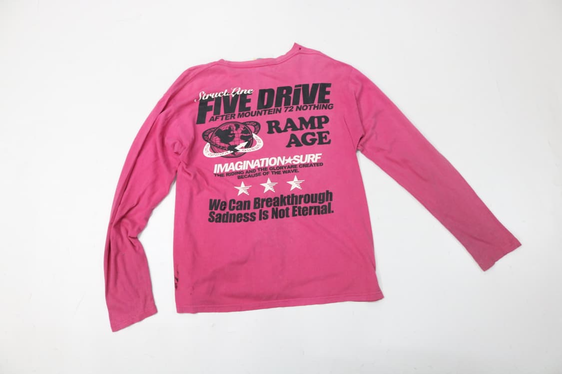 빈티지 핫핑크 "FIVE DRIVE" 그래픽 롱슬리브 티셔츠 (L) 상품이미지2