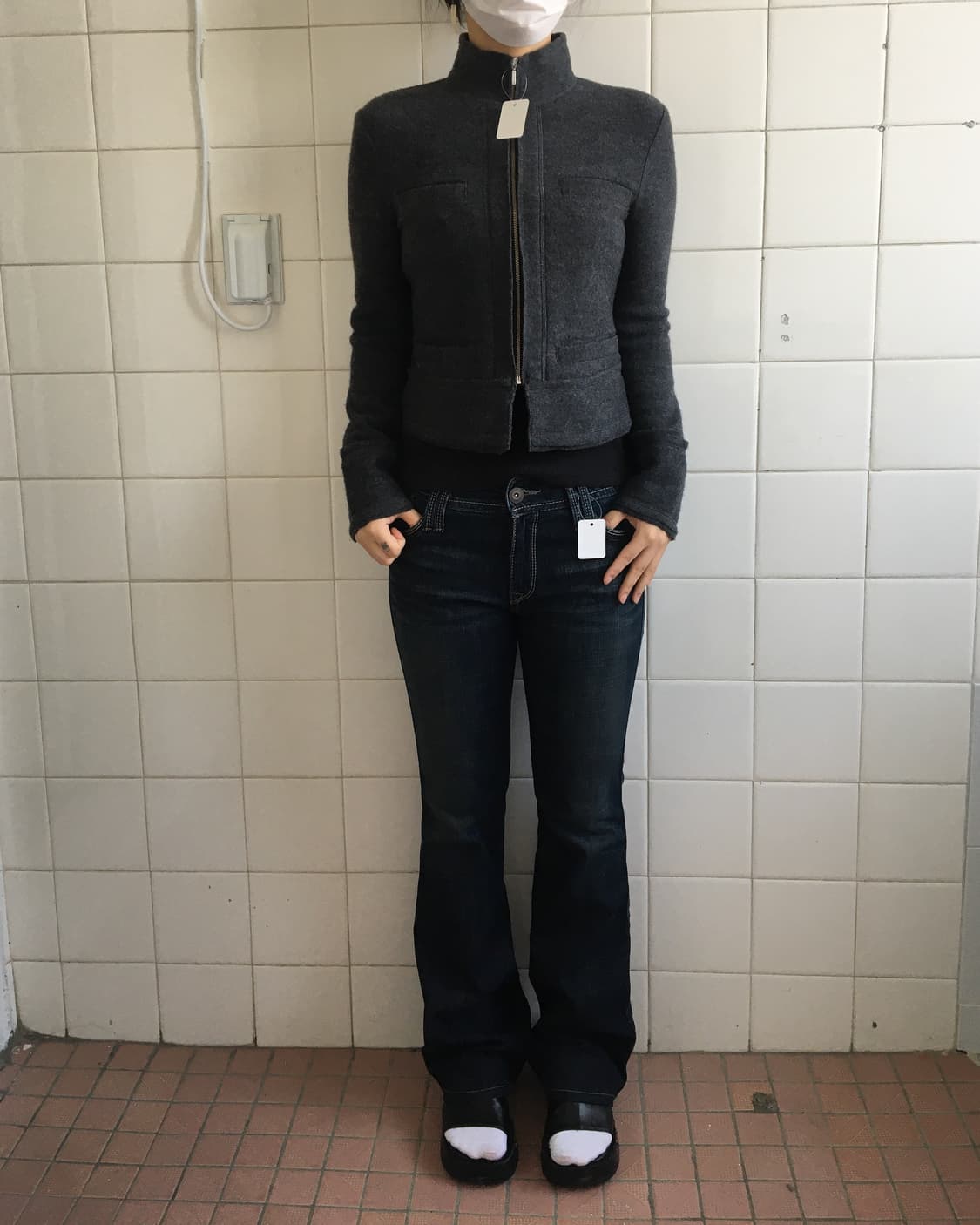 Woolen knit high neck zip up 상품이미지1