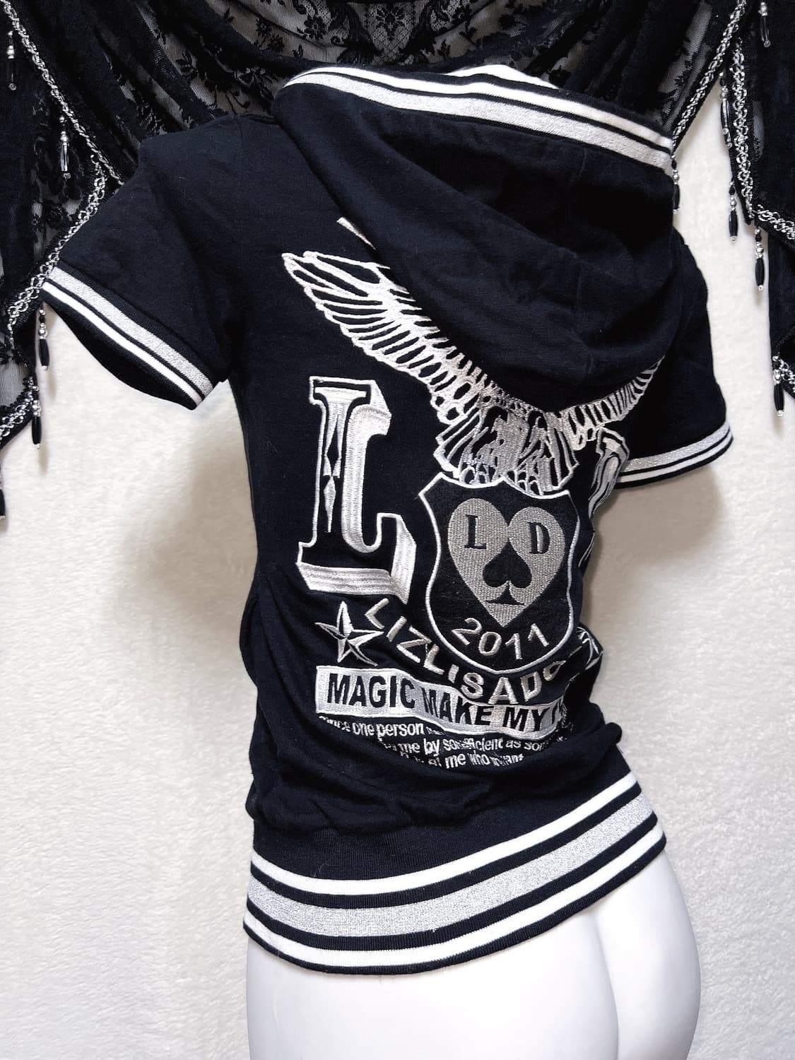 리즈리사돌 y2k 와투케 펑크 갸루 키치 반팔 후드집업 헤이세이 핀터 상품이미지3