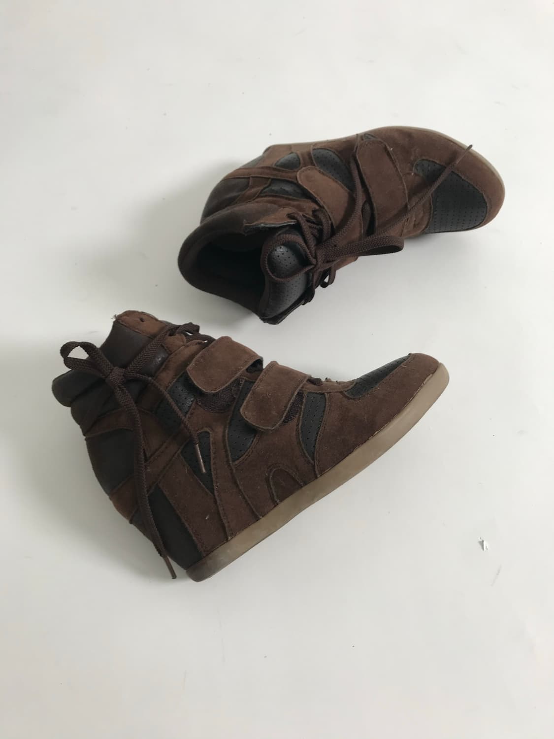 Brown suede wedge heeled sneakers 상품이미지5