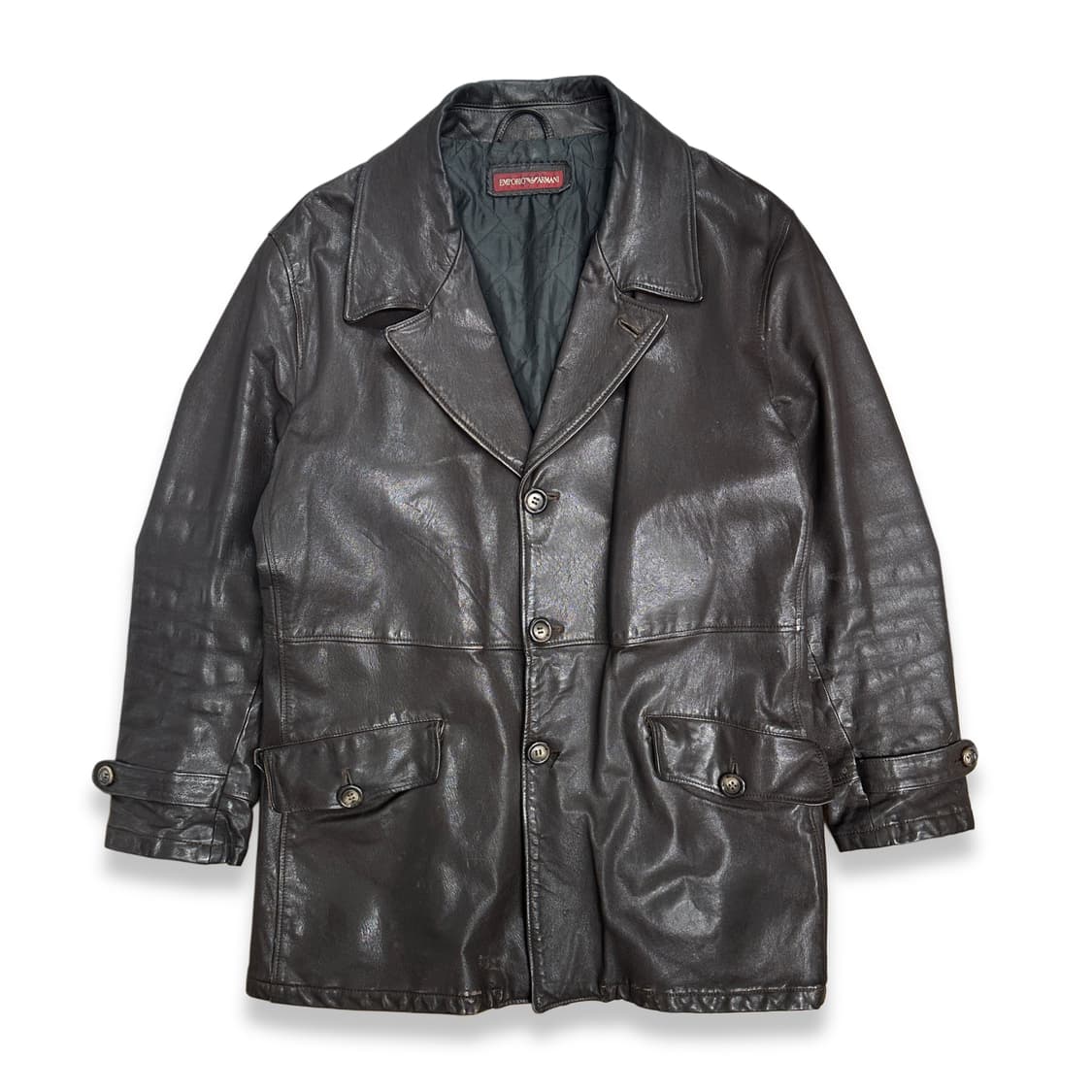 90s EMPORIO ARMANI 더블 브레스트 레더 자켓 L 상품이미지1