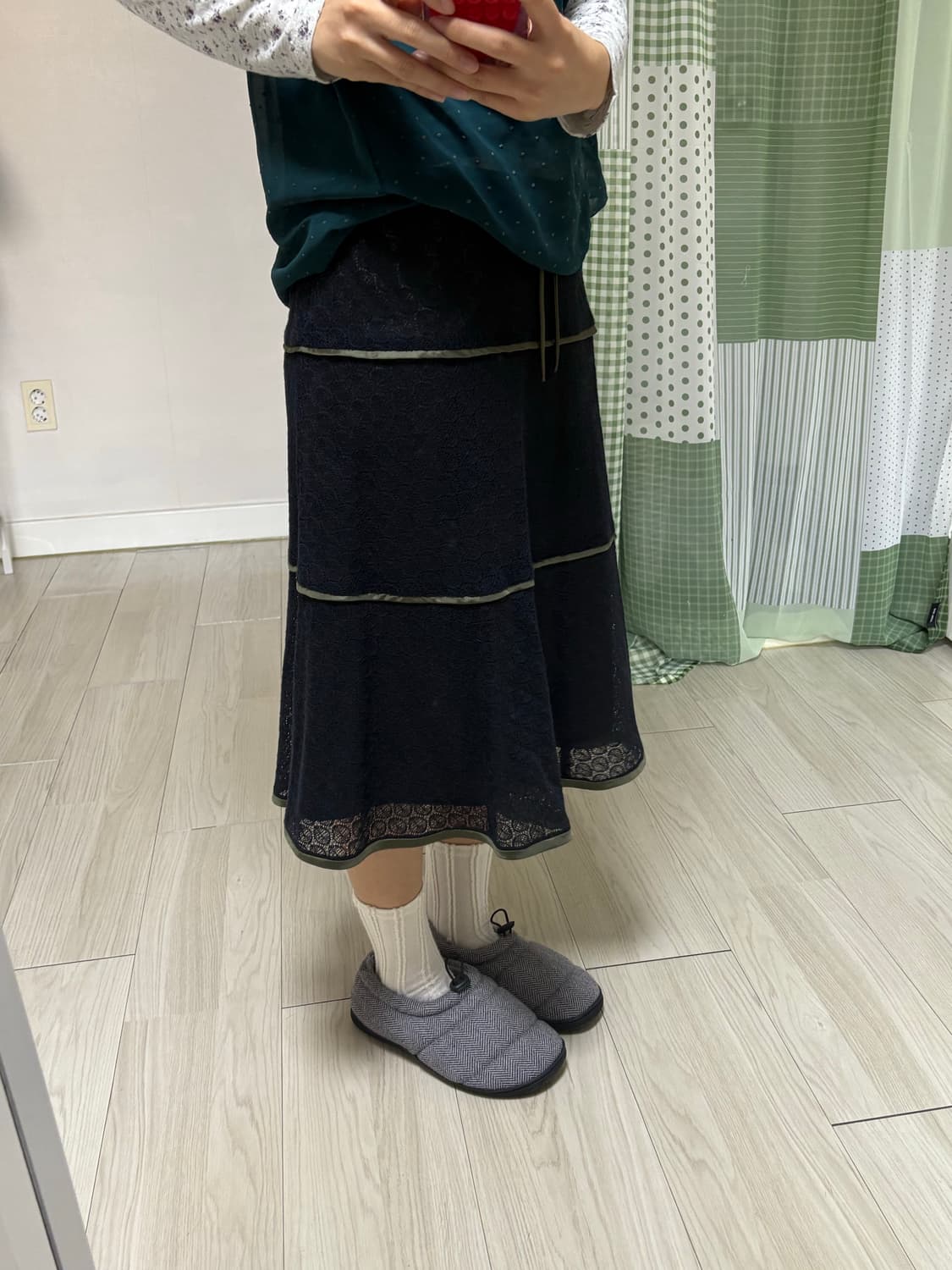 네이비 레이스 미디 스커트 상품이미지10