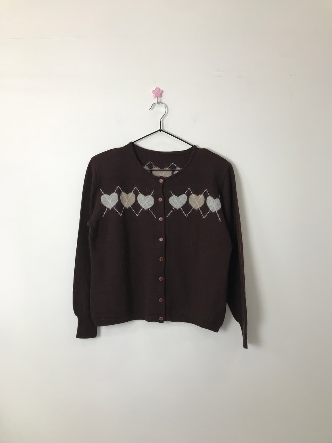 Jpn Brown Heart Argyle Wool Cardigan 상품이미지1