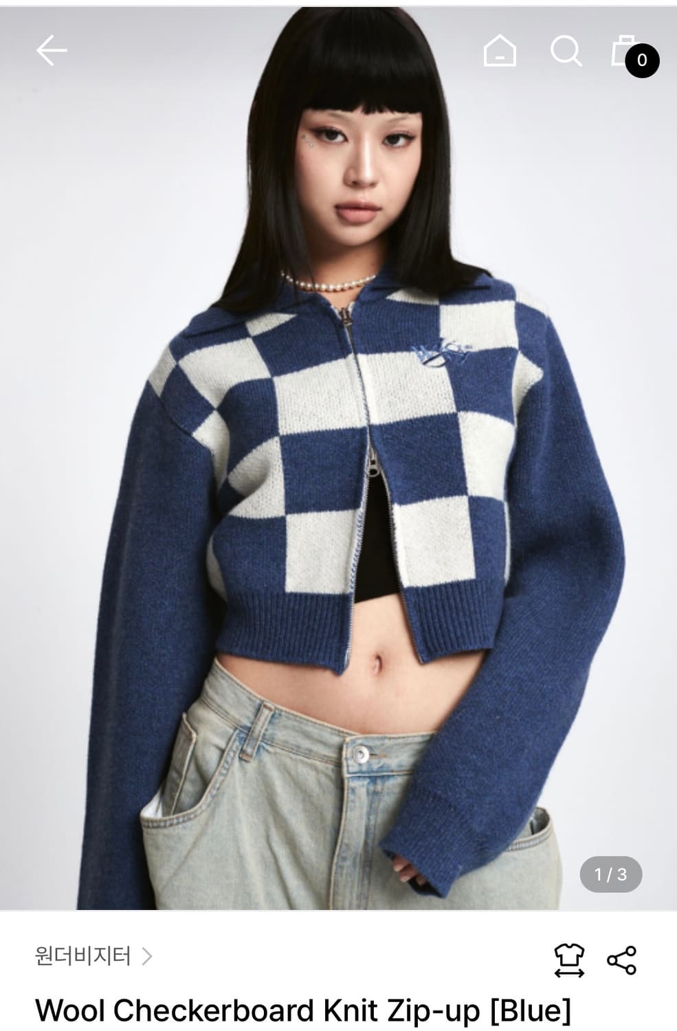 [원더비지터] Wool Checkerboard Knit Zip-up -  상품이미지1