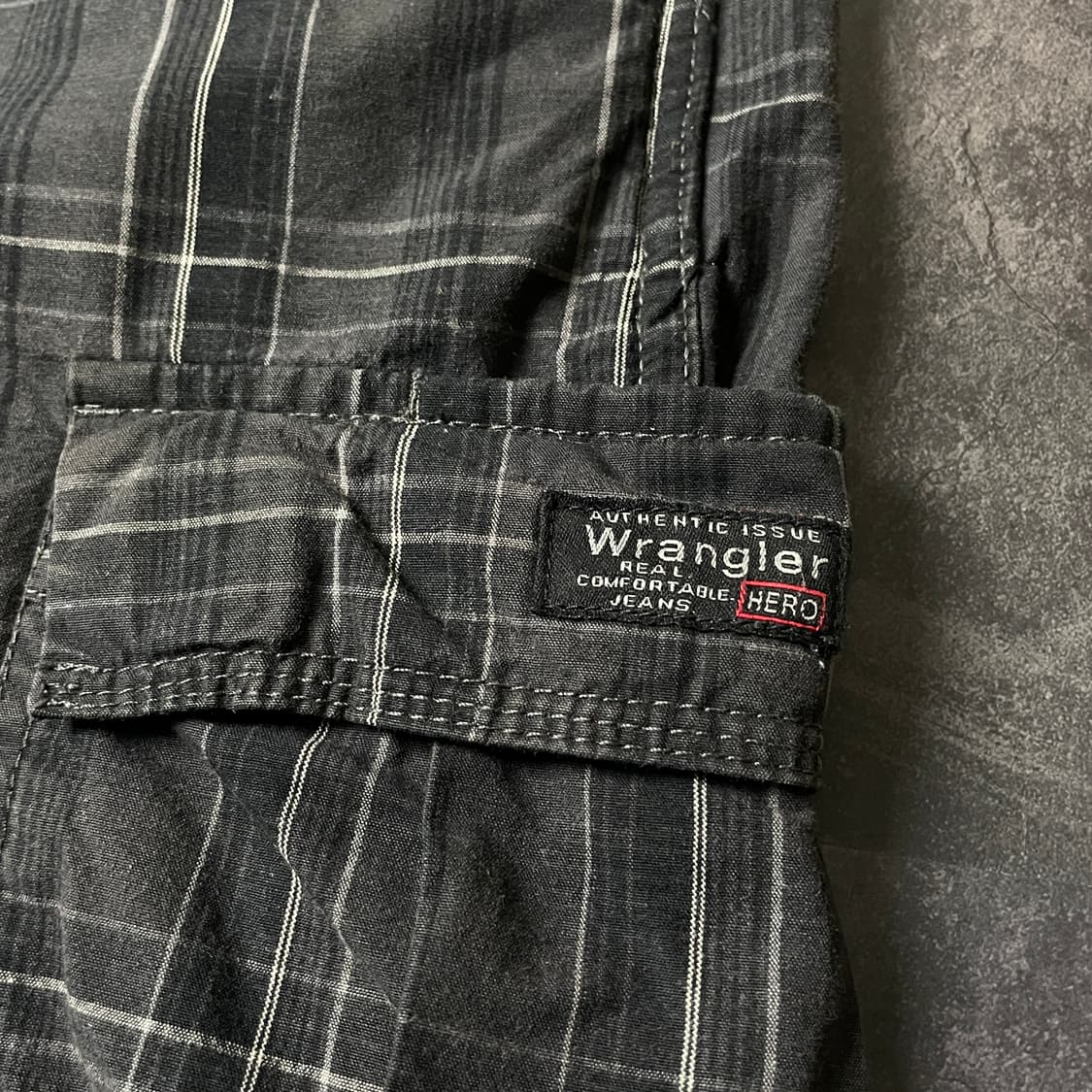 WRANGLER 랭글러 빈티지 차콜 체크 카고 하프팬츠 A00729 상품이미지5