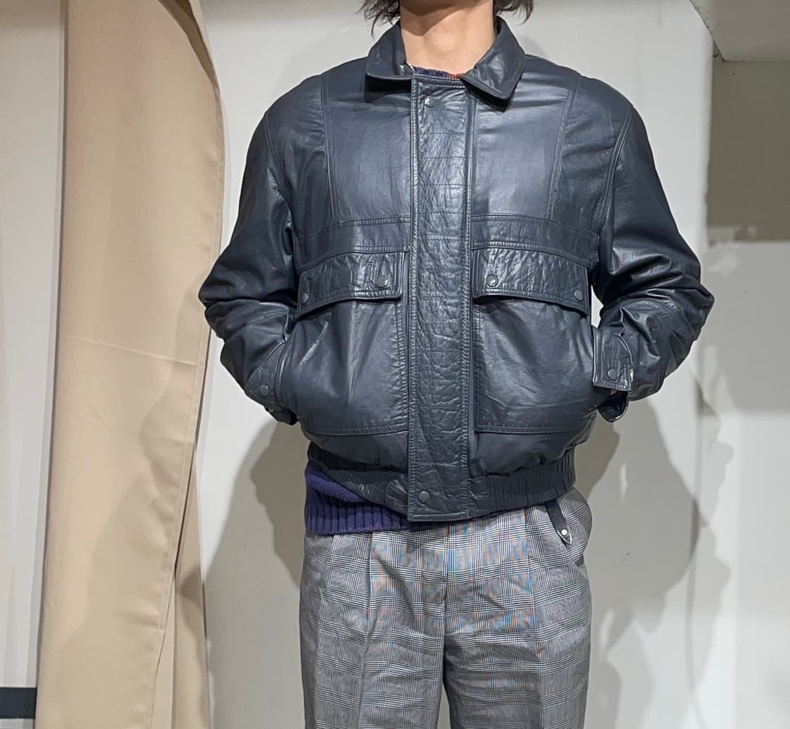 Dark Gray Vintage Genuine Leather Bomber 상품이미지2